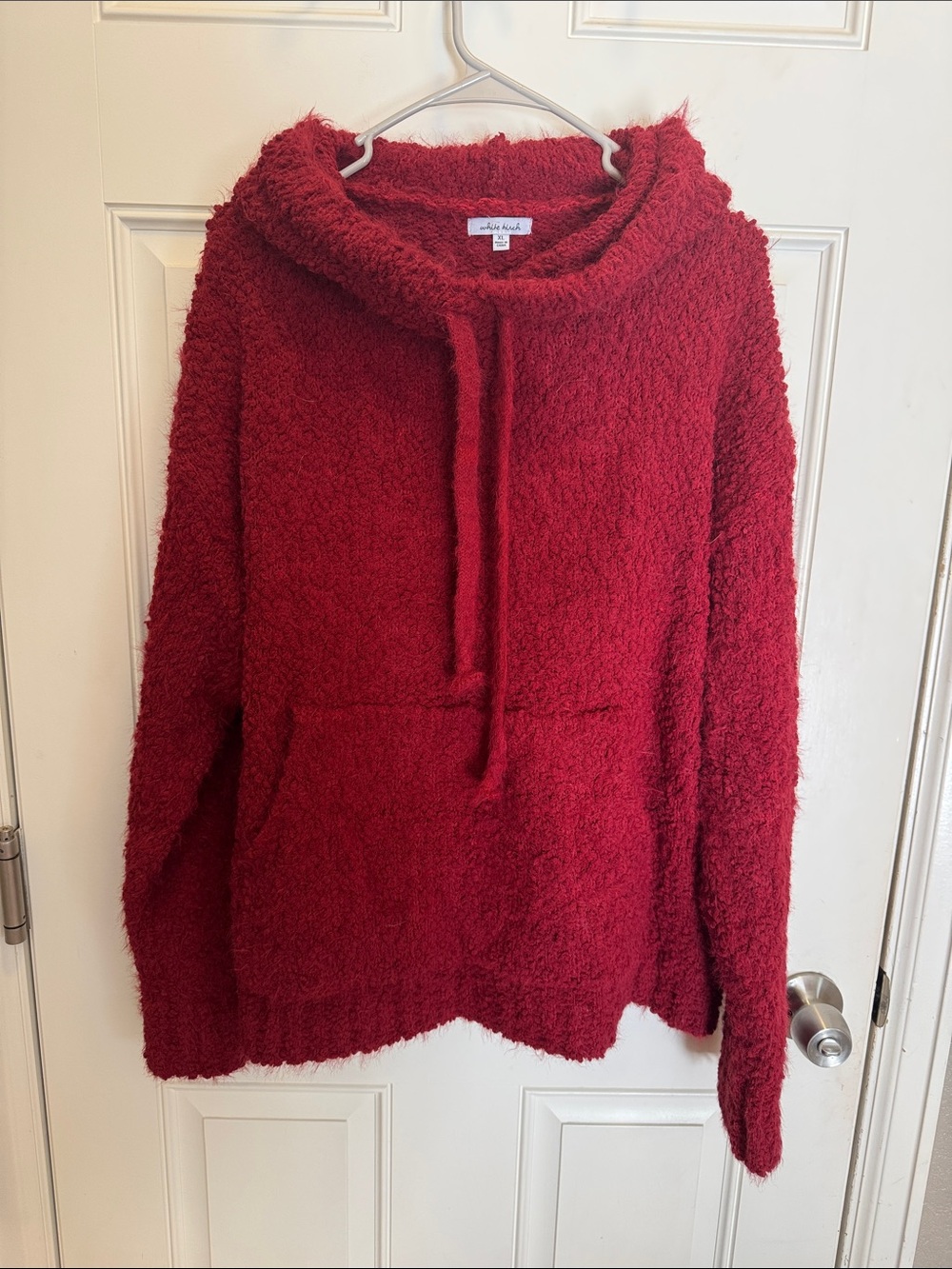 white birch Red Fuzzy Knit Hooded Sweater